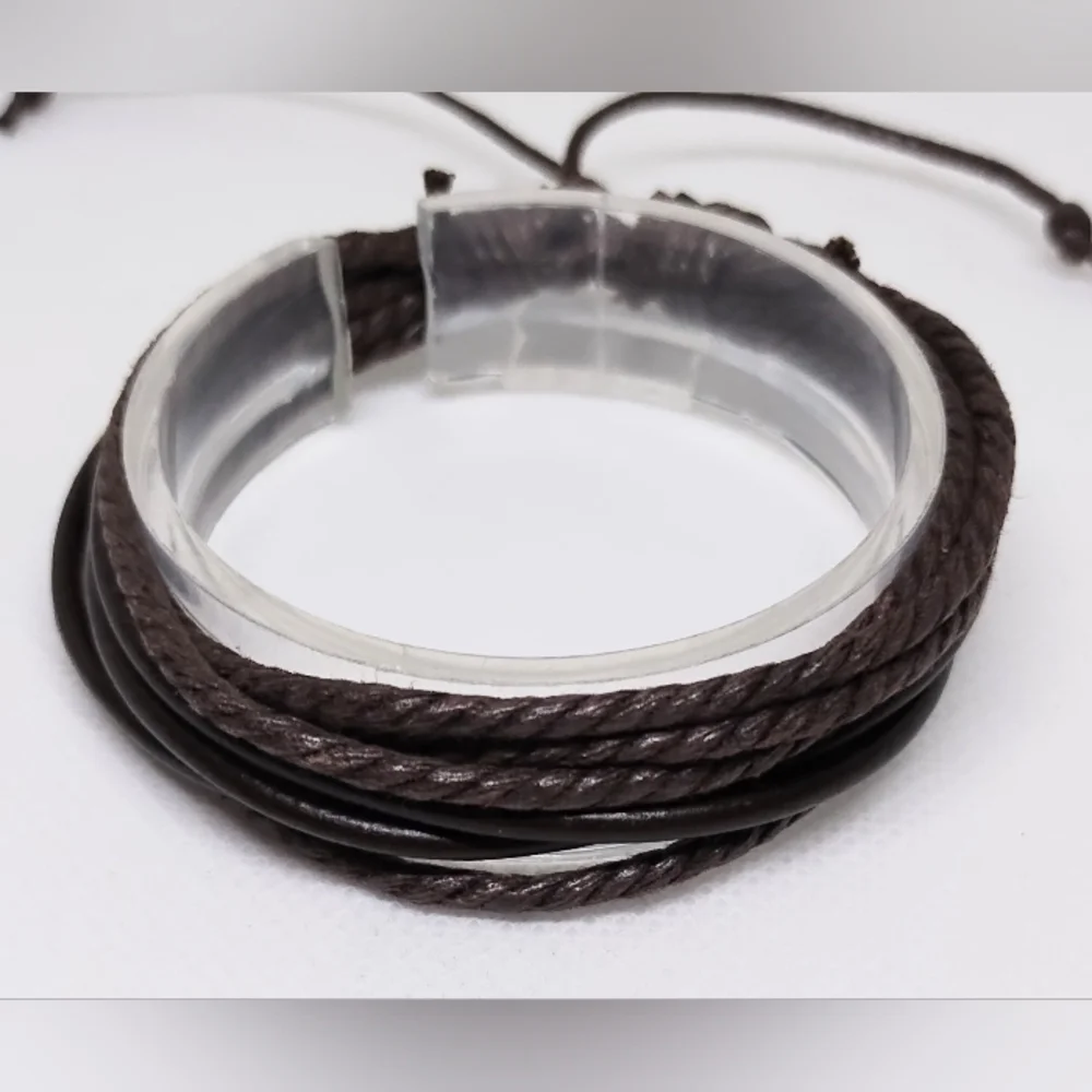 Men's Bracelet Leather Braided Layered Brown New f67‎